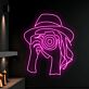 Fotograf mit Kamera und Hut LED-Neonschild für Studio Wohnzimmer