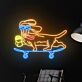 Neon LED Wandlicht mit Hund auf Skateboard und Getränk Motiv für Wohnzimmer Gaming Zimmer Bar oder moderne Raumdekoration