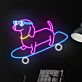 Neon LED Wandlicht mit cooler Hund Figur auf Skateboard für Wohnzimmer Gaming Zimmer Kinderzimmer oder moderne Wanddekoration