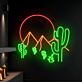 Kaktus mit Bergen und Sonne LED-Neonschild Wohnzimmer Bar