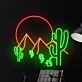 Kaktus mit Bergen und Sonne LED-Neonschild Wohnzimmer Bar