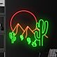 Kaktus mit Bergen und Sonne LED-Neonschild Wohnzimmer Bar