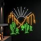 Wüstenlandschaft mit Kakteen und Sonnenaufgang LED-Neonschild Wohnzimmer Bar