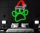 Pfotenabdruck mit Weihnachtsmütze LED-Neonschild für Wohnzimmer oder Haustierbereich