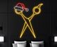 Friseurschere mit Weihnachtsmütze LED-Neonschild für Friseursalon Weihnachtsdekoration