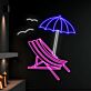 Liegestuhl mit Sonnenschirm LED-Neonschild für Wohnzimmer Bar