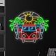 Retro Campingbus mit Palmen und Sonne LED-Neonschild für Wohnzimmer oder Bar