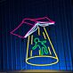 offenes Buch mit Figur im Lichtstrahl LED-Neonschild für Wohnzimmer Bibliothek