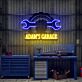 Personalisiertes Garagen-LED-Neonschild mit Namen und Werkzeugmotiv mit UV-Druck