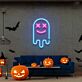 lächelnder Geist mit gekreuzten Augen LED-Neonschild Wohnzimmer Halloweenparty