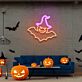 Fledermaus mit Hexenhut LED-Neonschild für Halloween Wohnzimmer