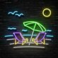Strand mit Sonnenliegen und Sonnenschirm LED-Neonschild für Wohnzimmer Bar
