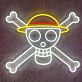 Piraten-Totenkopf mit Strohhut als LED-Neonschild