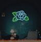 Rosenblüte mit Blättern LED-Neonschild Wohnzimmer Schaufenster