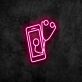 Handyreparatur LED-Neonschild mit Smartphone und Stethoskop