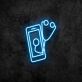 Handyreparatur LED-Neonschild mit Smartphone und Stethoskop