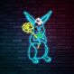 Hase mit Blume LED-Neonschild für Kinderzimmer oder Osterdekoration