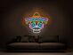 Buntes LED Neonschild mexikanischer Totenkopf mit Sombrero als dekorative Wandbeleuchtung