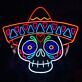 Buntes LED Neonschild mexikanischer Totenkopf mit Sombrero als dekorative Wandbeleuchtung