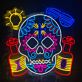LED Neonschild mit farbigem Totenkopf Motiv im Dia de los Muertos Stil als dekorative Wandbeleuchtung für Wohnzimmer Bar Partyraum oder Studio