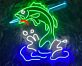 springender Fisch mit Wasserwellen LED-Neonschild für Restaurant Bar
