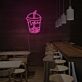 Getränkebecher mit Strohhalm und Eiswürfeln LED-Neonschild für Café Bar