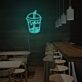 Getränkebecher mit Strohhalm und Eiswürfeln LED-Neonschild für Café Bar