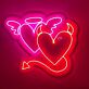 Leuchtendes Doppelherz LED Neonschild mit Engel und Teufel Motiv als moderne Wanddekoration für Schlafzimmer Wohnzimmer und Studio