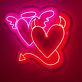 Leuchtendes Doppelherz LED Neonschild mit Engel und Teufel Motiv als moderne Wanddekoration für Schlafzimmer Wohnzimmer und Studio