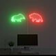 Abstraktes LED Neonschild mit zwei Bären Silhouetten in grün und rot für moderne Wanddekoration