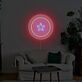 Rundes LED Neonschild mit Stern und geometrischen Kreisen als moderne Wandbeleuchtung für Schlafzimmer oder Wohnräume