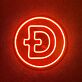 Rundes LED Neonschild mit Dogecoin Symbol für Gaming Zimmer Home Office oder digitale Dekoration