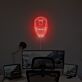 Rotes LED Neonschild im futuristischen Roboterhelm Design als moderne Wanddekoration für Gaming Zimmer Home Office oder Technik Fans