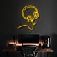 Modernes LED Neonschild mit Kopfhörer und abstraktem Gesichtsprofil als stilvolle Wanddekoration für Musikzimmer, Gaming Setup oder Home Office