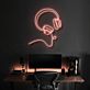 Modernes LED Neonschild mit Kopfhörer und abstraktem Gesichtsprofil als stilvolle Wanddekoration für Musikzimmer, Gaming Setup oder Home Office