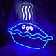 Kuchen LED Neonschild mit Dampf Motiv im verspielten Design als leuchtende Wanddekoration für Küche Café und Jugendzimmer