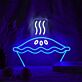 Kuchen LED Neonschild mit Dampf Motiv im verspielten Design als leuchtende Wanddekoration für Küche Café und Jugendzimmer