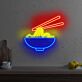 Ramen LED Neonschild mit Schüssel Nudeln und Stäbchen im farbigen Design als leuchtende Wanddekoration für Küche Restaurant und Café