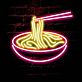 Ramen LED Neonschild mit leuchtender Nudelschüssel und Stäbchen Motiv als auffällige Wanddekoration für Küche Restaurant und moderne Innenräume