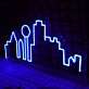 Modernes LED Neonschild mit abstrakter Stadt Silhouette als minimalistische Neon Wanddekoration für Wohnzimmer Büro und moderne Innenräume