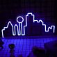 Modernes LED Neonschild mit abstrakter Stadt Silhouette als minimalistische Neon Wanddekoration für Wohnzimmer Büro und moderne Innenräume