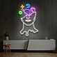 Abstraktes LED Neonschild mit Gesicht und Kosmos Motiv als moderne Wanddekoration für Wohnzimmer Schlafzimmer oder Studio