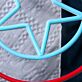 Abstraktes LED Neonschild mit Sternmotiv und geometrischen Kreisen als moderne Wanddekoration