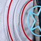 Abstraktes LED Neonschild mit Sternmotiv und geometrischen Kreisen als moderne Wanddekoration