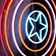 Abstraktes LED Neonschild mit Sternmotiv und geometrischen Kreisen als moderne Wanddekoration