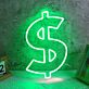 Modernes LED Neonschild Dollar Symbol grafisches Neon Wandlicht als dekoratives Designobjekt für Innenräume