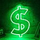 Modernes LED Neonschild Dollar Symbol grafisches Neon Wandlicht als dekoratives Designobjekt für Innenräume