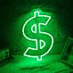Modernes LED Neonschild Dollar Symbol grafisches Neon Wandlicht als dekoratives Designobjekt für Innenräume