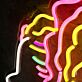 Künstlerisches LED Neonschild Frauenprofil mit farbigem Haar modernes Neon Wandlicht für Wohnzimmer Studio oder kreative Raumdekoration