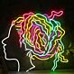 Künstlerisches LED Neonschild Frauenprofil mit farbigem Haar modernes Neon Wandlicht für Wohnzimmer Studio oder kreative Raumdekoration